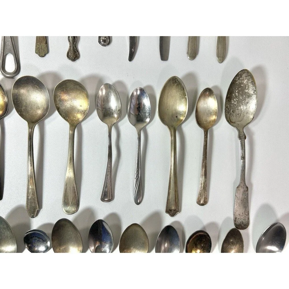 Lot Of 40 Antique Spoons Silverware Craft Lot Some Wear Rust